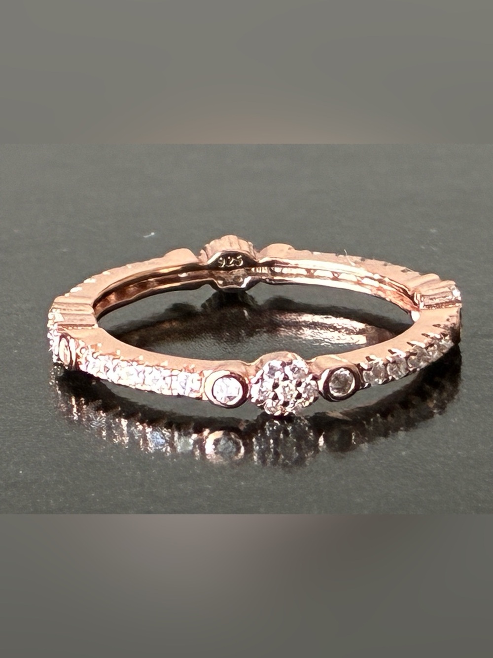 Sterling Silver 925 Rose Gold-Plated Cubic Zirconia Stacking Ring Sz 6.5